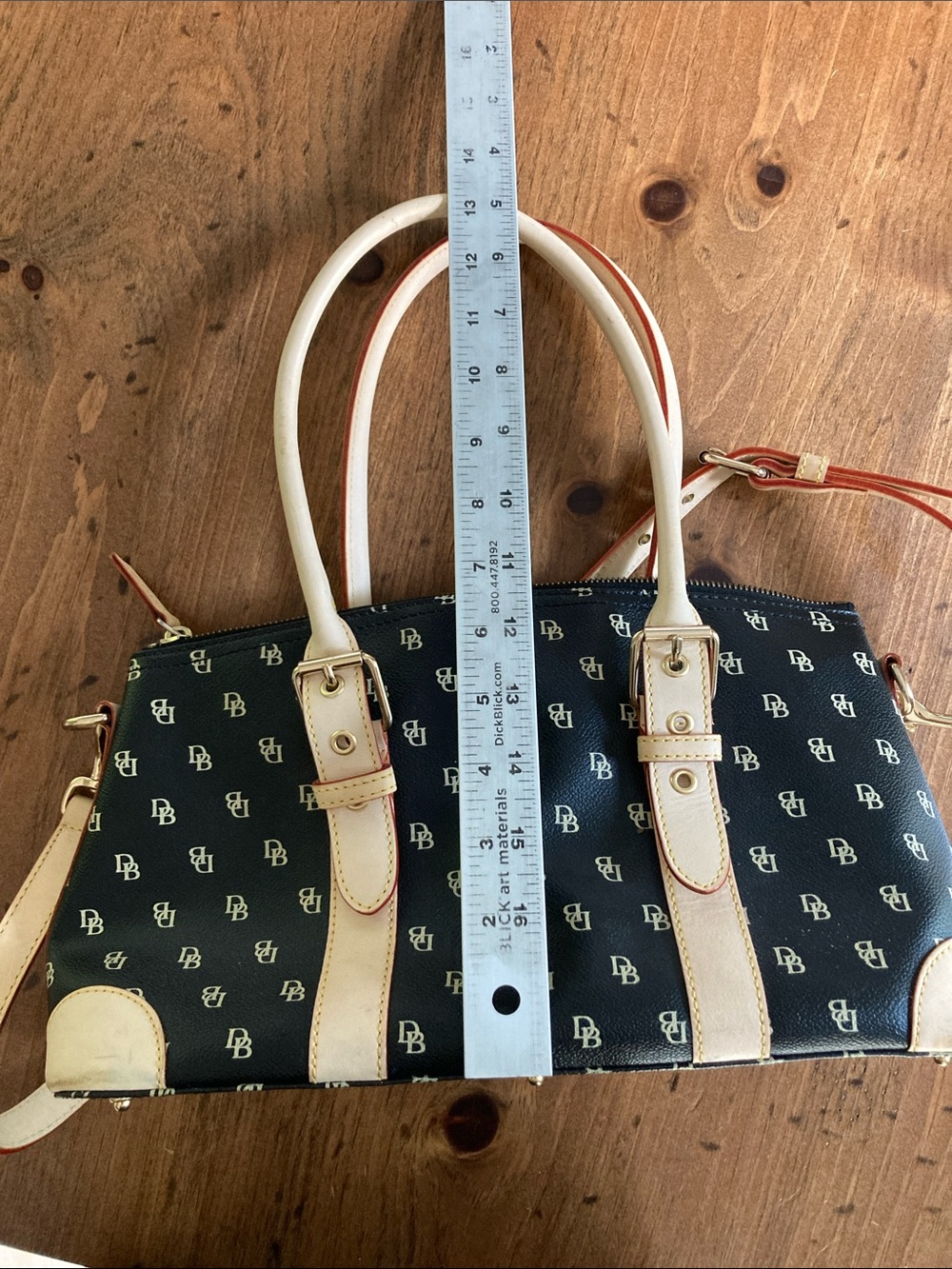 Dooney & Bourke Navy Blue and Cream Logo Satchel - Picture 6 of 11